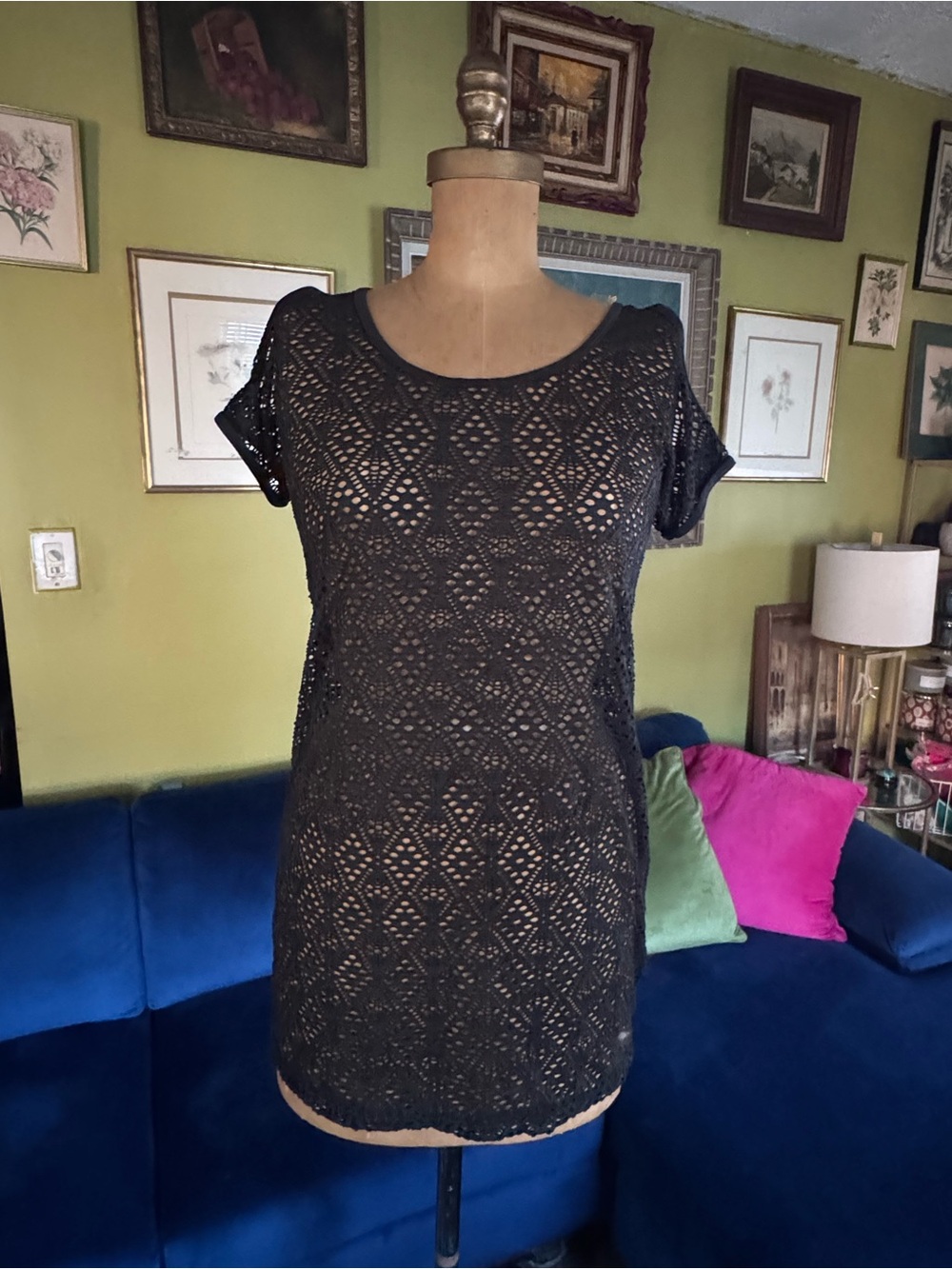 Black, crochet swim cover-up